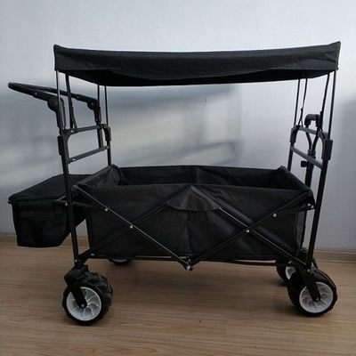واگن تاشو ساحلی تاشو مشکی 600D واگن تاشو با روکش و دسته فشاری